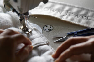 Sewing machine making details for luxury beds