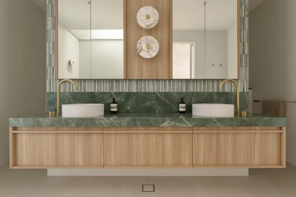 Happy-Haus-Modern-Interior-Design-Brushed-Brass-Tapware-Double-Oak-Vanity-Brazillian-Emerald-Quartzite-Bathroom.jpg