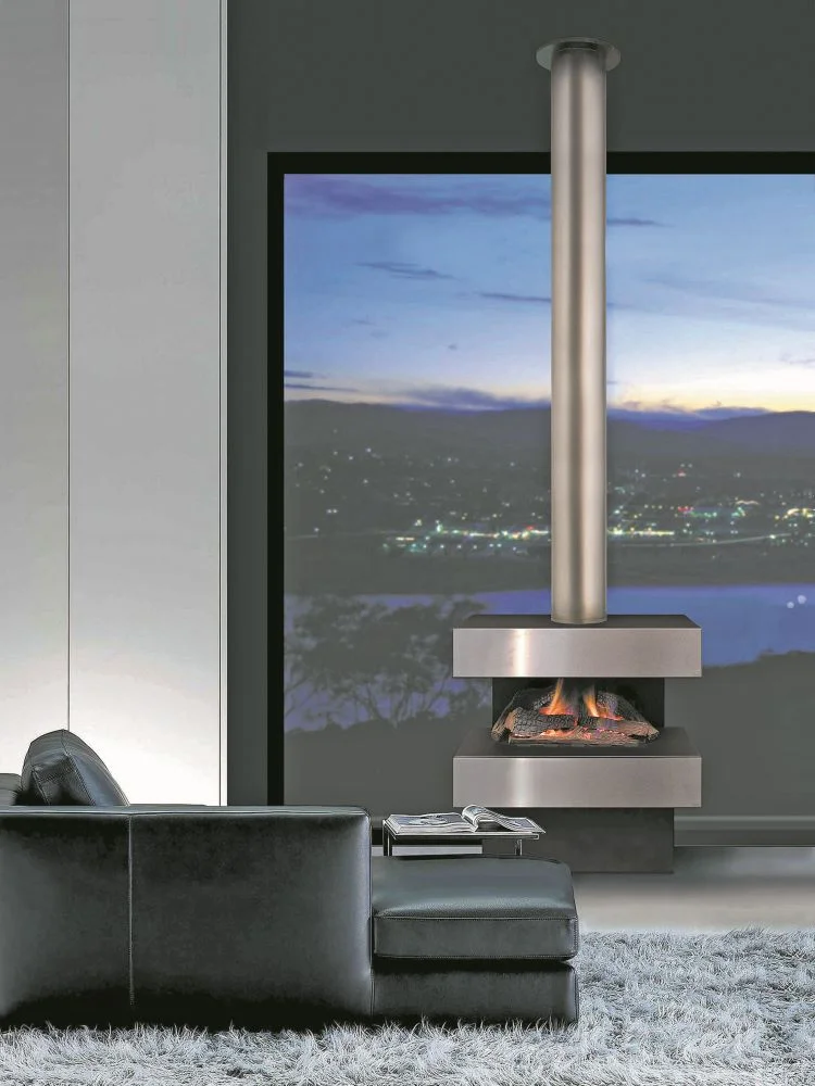 Modern interior design featuring built-in gas fireplace