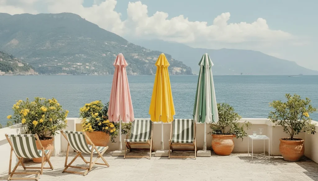 Brightly coloured retro umbrellas