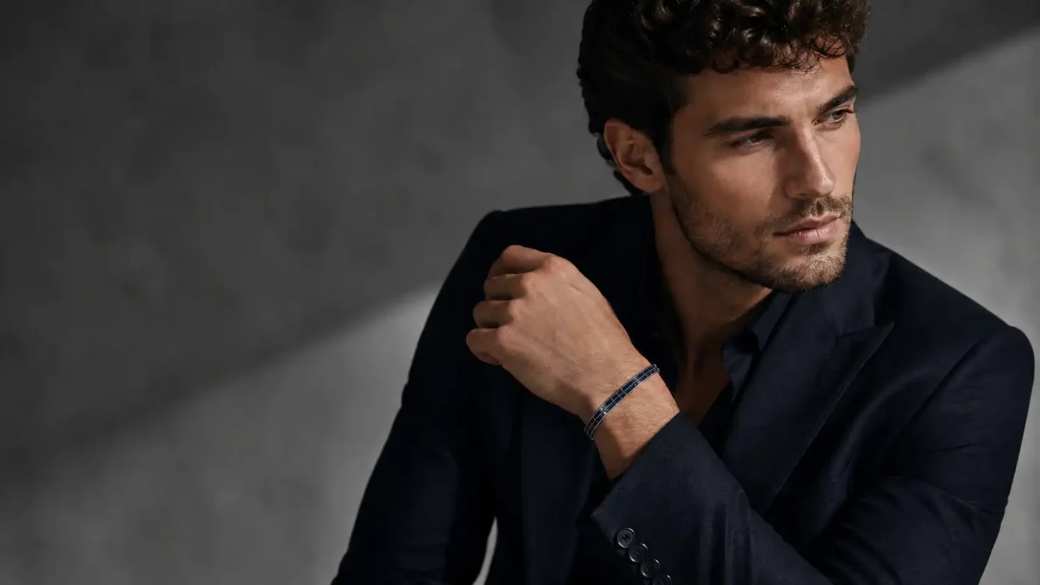 Men's Bracelets - Male Model Wearing Fine Custom Sapphire Bracelet