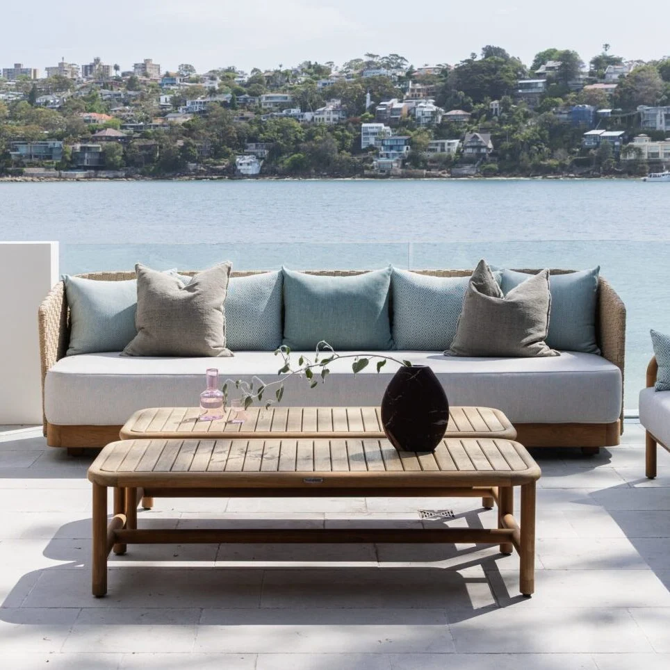 Osier Belle Provence Sofa in handwoven wicker and teak for luxury Australian outdoor living