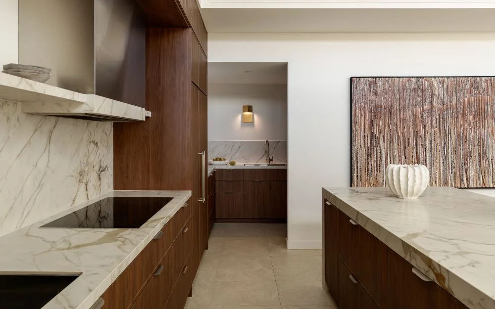 luxury kitchen with stone island and scullery