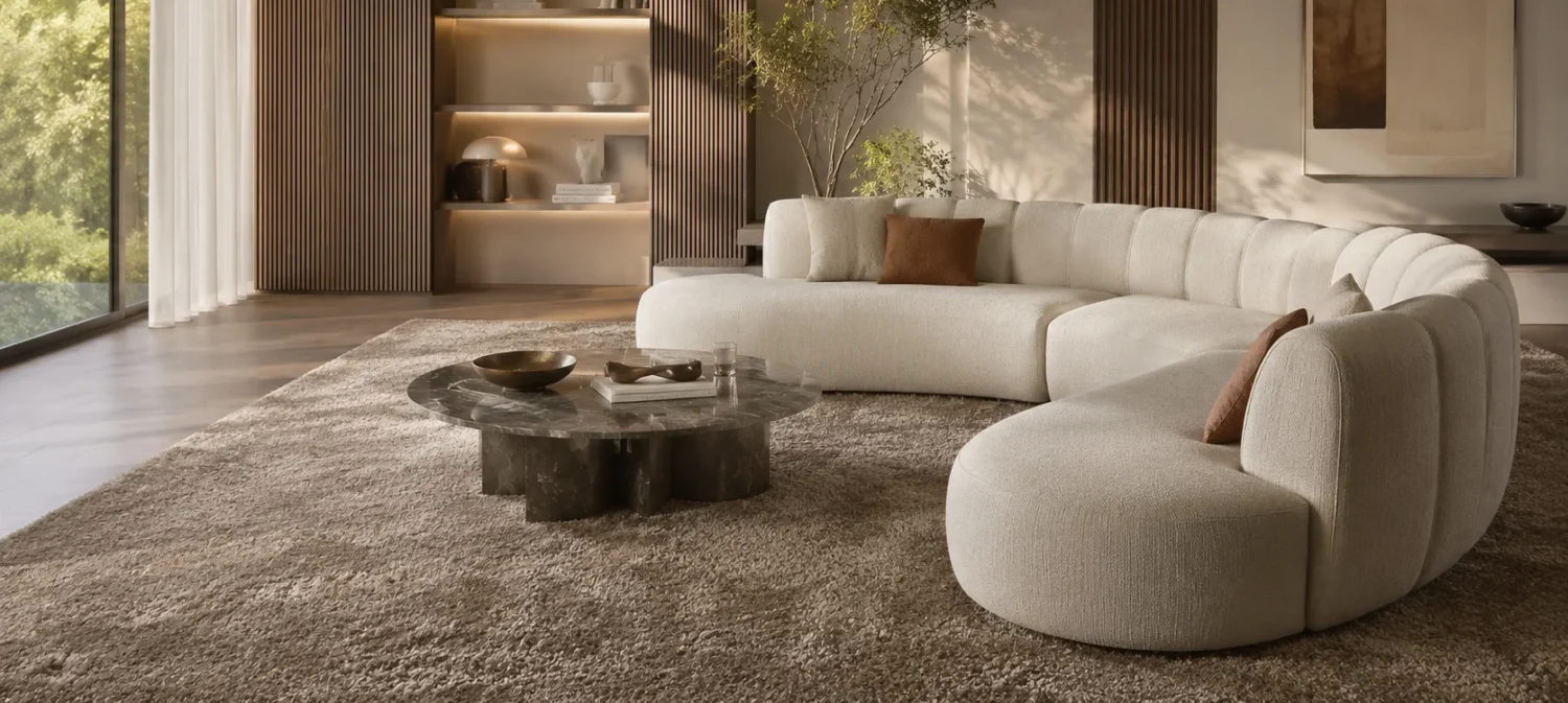 Luxury curved sofa in a contemporary living room
