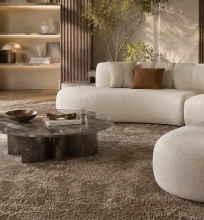 Luxury curved sofa in a contemporary living room