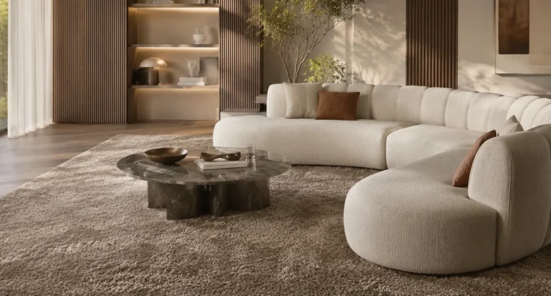 Luxury curved sofa in a contemporary living room