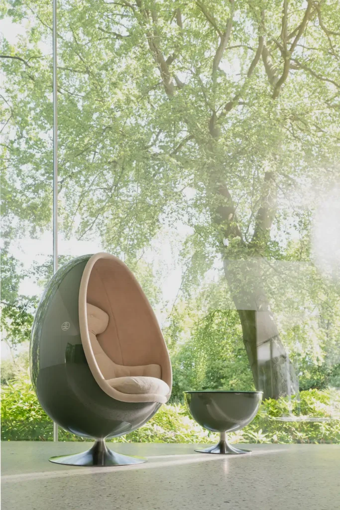 sculptural egg shaped armchair for modern interiors