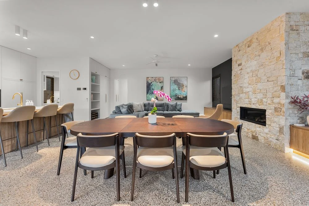 Queenslander renovation with contemporary kitchen and dining area