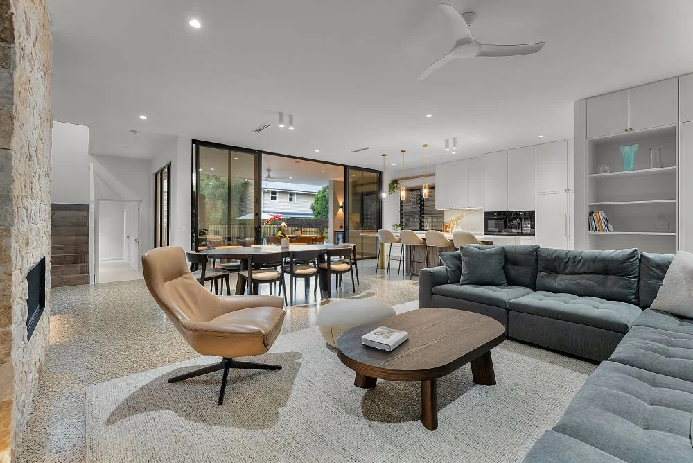 Contemporary kitchen in renovated New Farm Queenslander