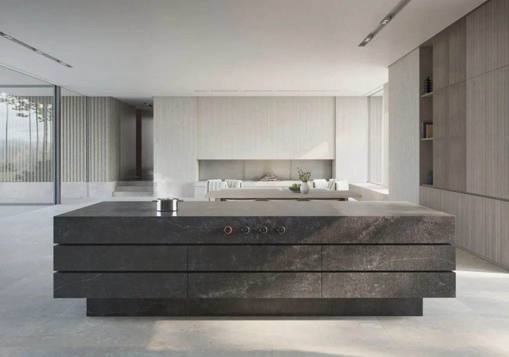 Gaggenau Essential Induction hidden cooktop integrated into a Dekton worktop