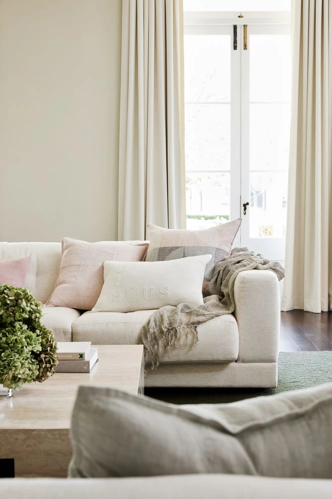 Eadie Harmony linen cushion featuring soft textural detailing