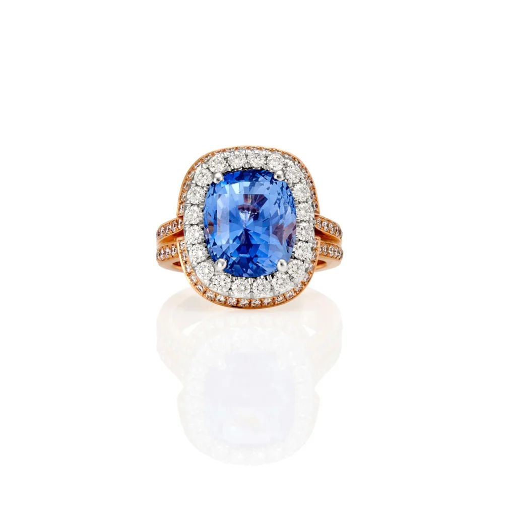 8.74 carat blue sapphire and diamond ring by Giulians
