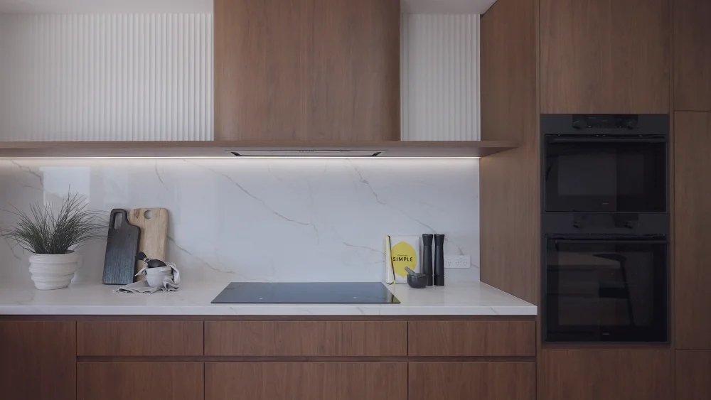 Custom walnut joinery detailing by Brightwood Design Perth