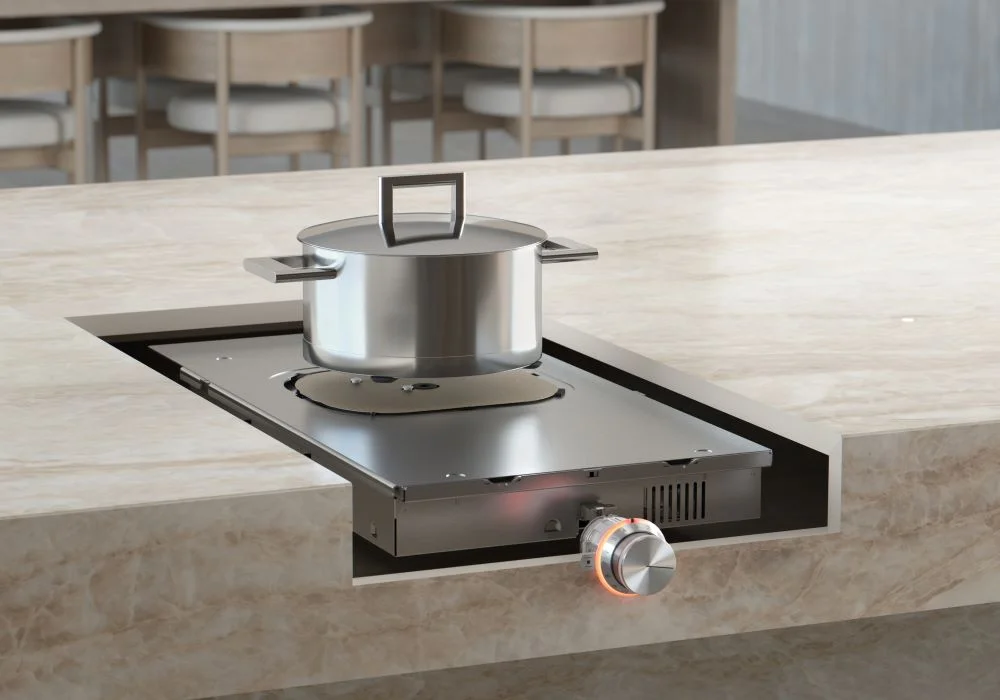 Gaggenau Essential Induction illuminated indicator visible through the Dekton surface